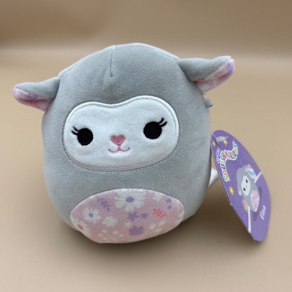 Squishmallows 5 Inch Elea the Lamb Grey Floral Easter Plush Kellytoy NWT